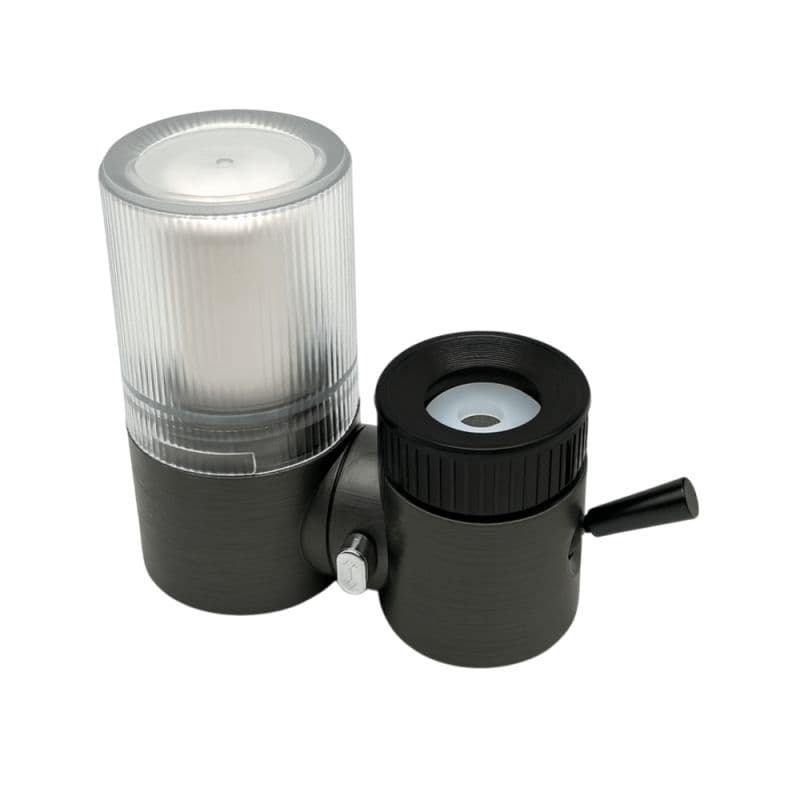 Front view of the clear housing over the ceramic cartridge